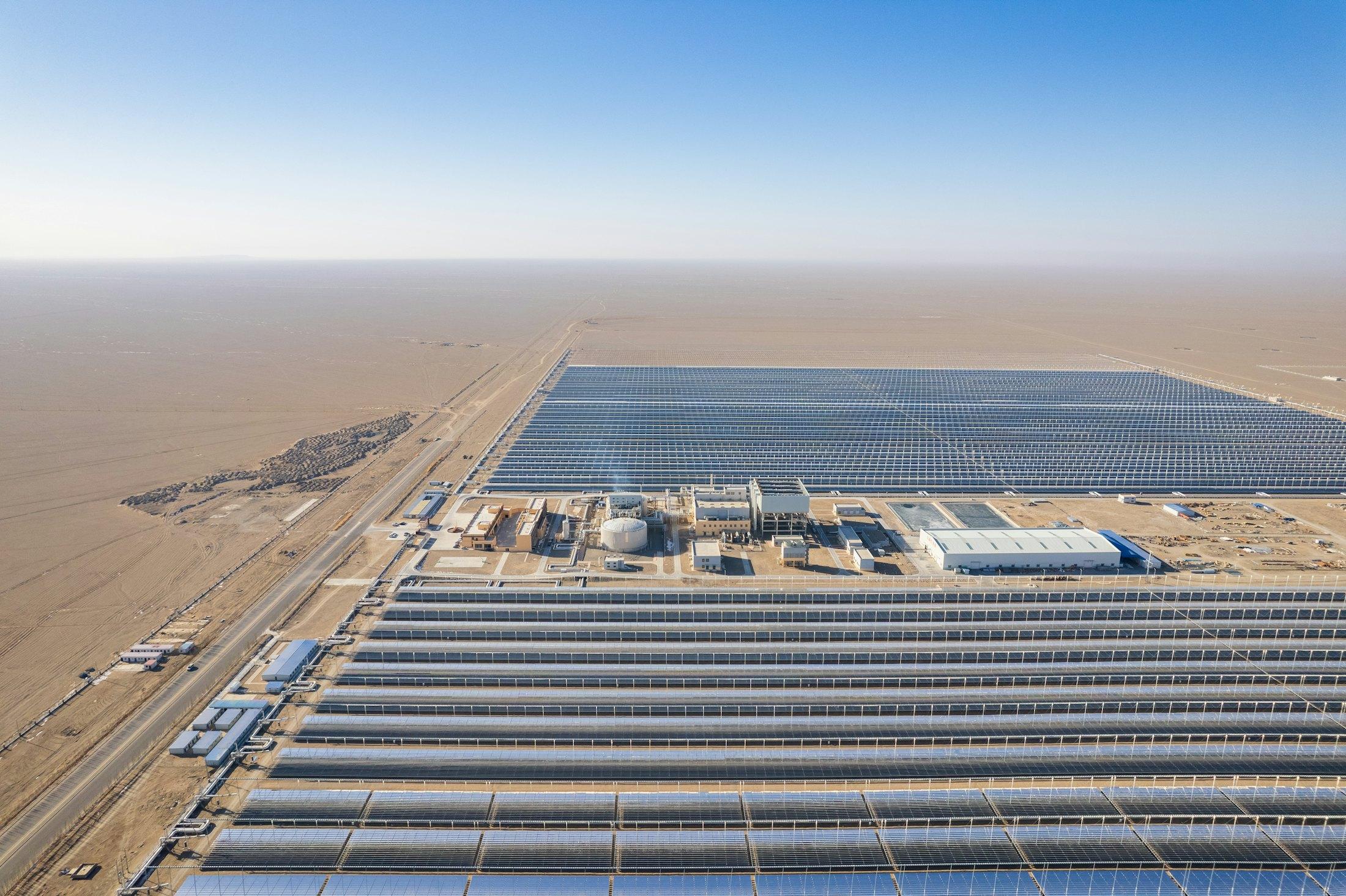 A solar power plant seen from the air.